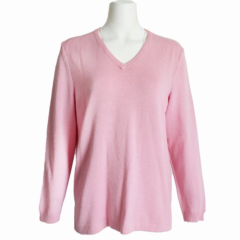 St. John Sport Sweater Pullover V-Neck Pink Knit Long Sleeve Vintage 90s